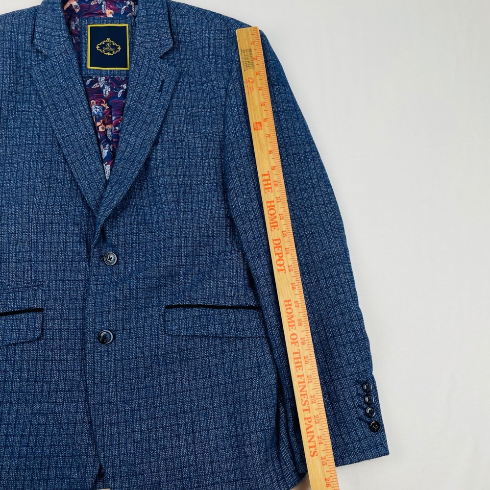House of Cavani Mens Blue Textured Tweed Blazer Jacket UK 40R Floral Lining - Picture 13 of 13
